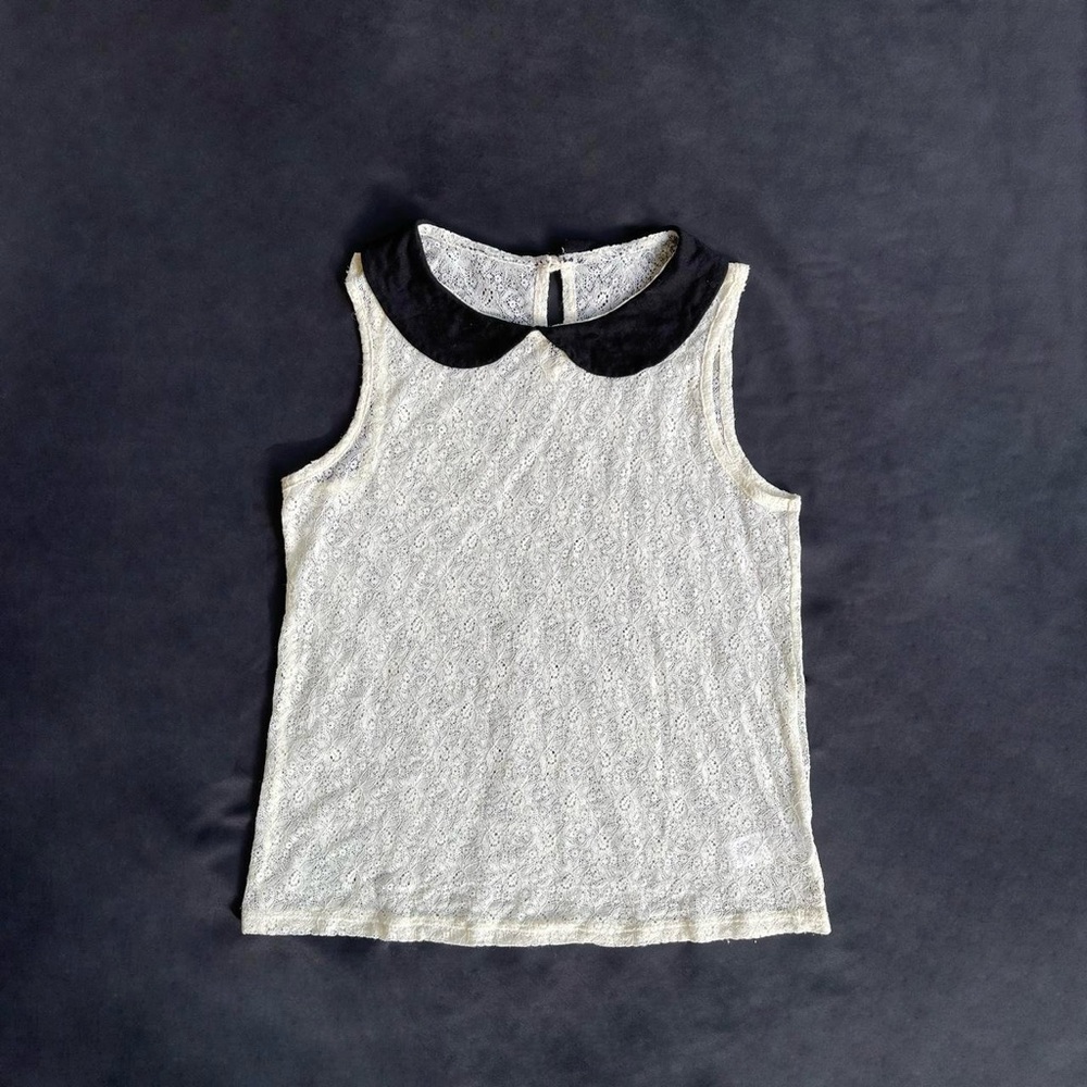 Dainty lace sleeveless peter pants collar top